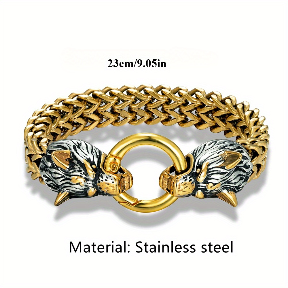 Men's Viking Celtic Wolf Head Mesh Chain Bracelet